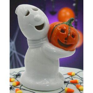 Vintage Midwest Halloween Ceramic Ghost Pumpkin Candle Holder Luminary Retro